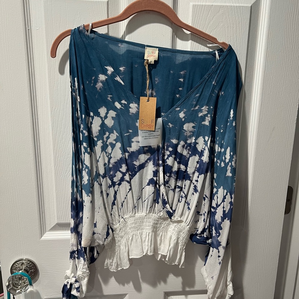 Blue cold shoulder top